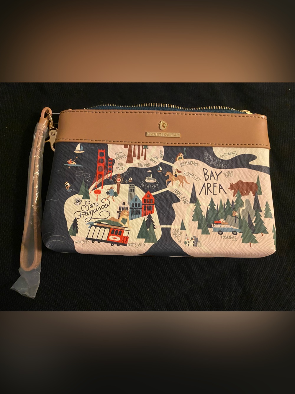 Bay Area Printed Wristlet Clutch - Tan Trim